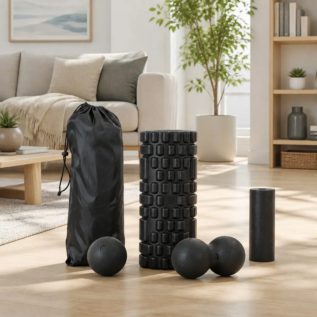 Foam Roller Set Black 4 in 1 High Density Grid Deep Tissue Massager