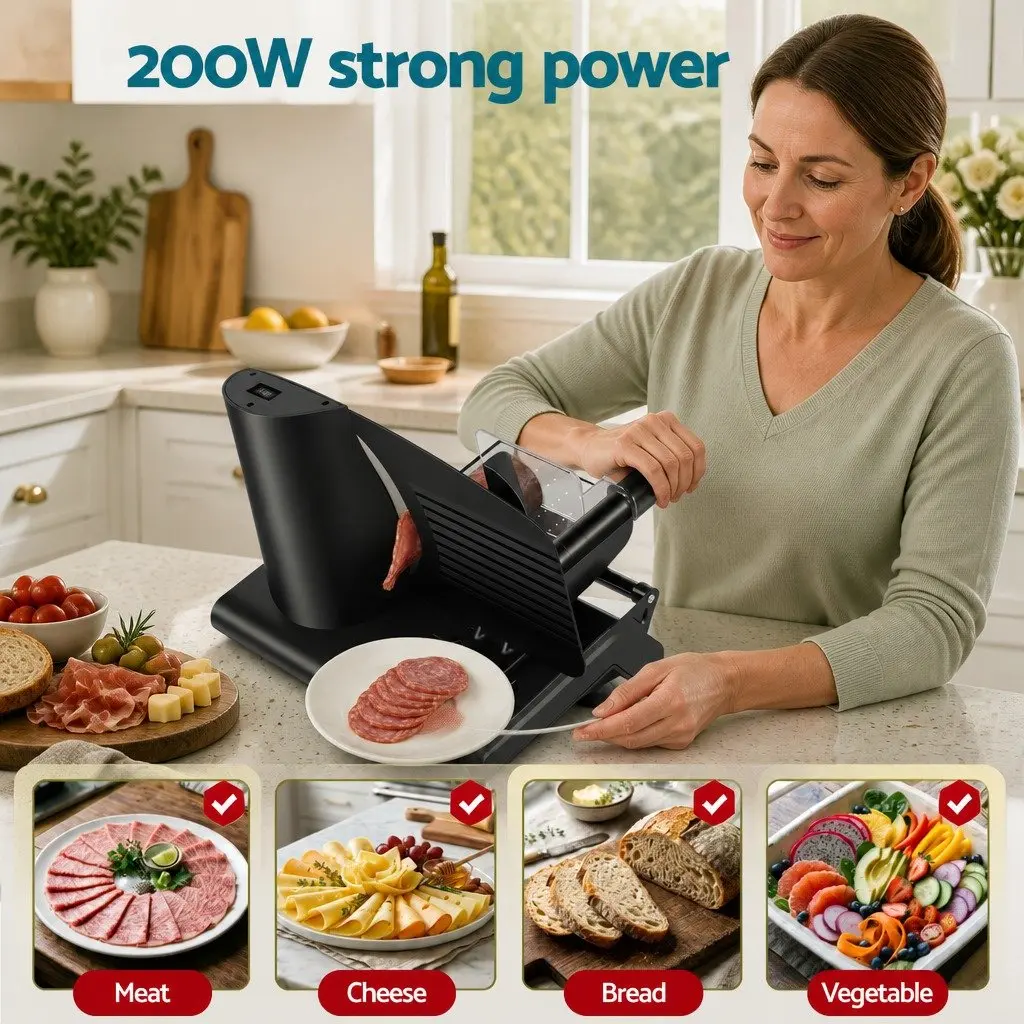 Meat Slicer Bread Vegetable Food Cutter 200W Power 0-15mm Adjustable Stainless