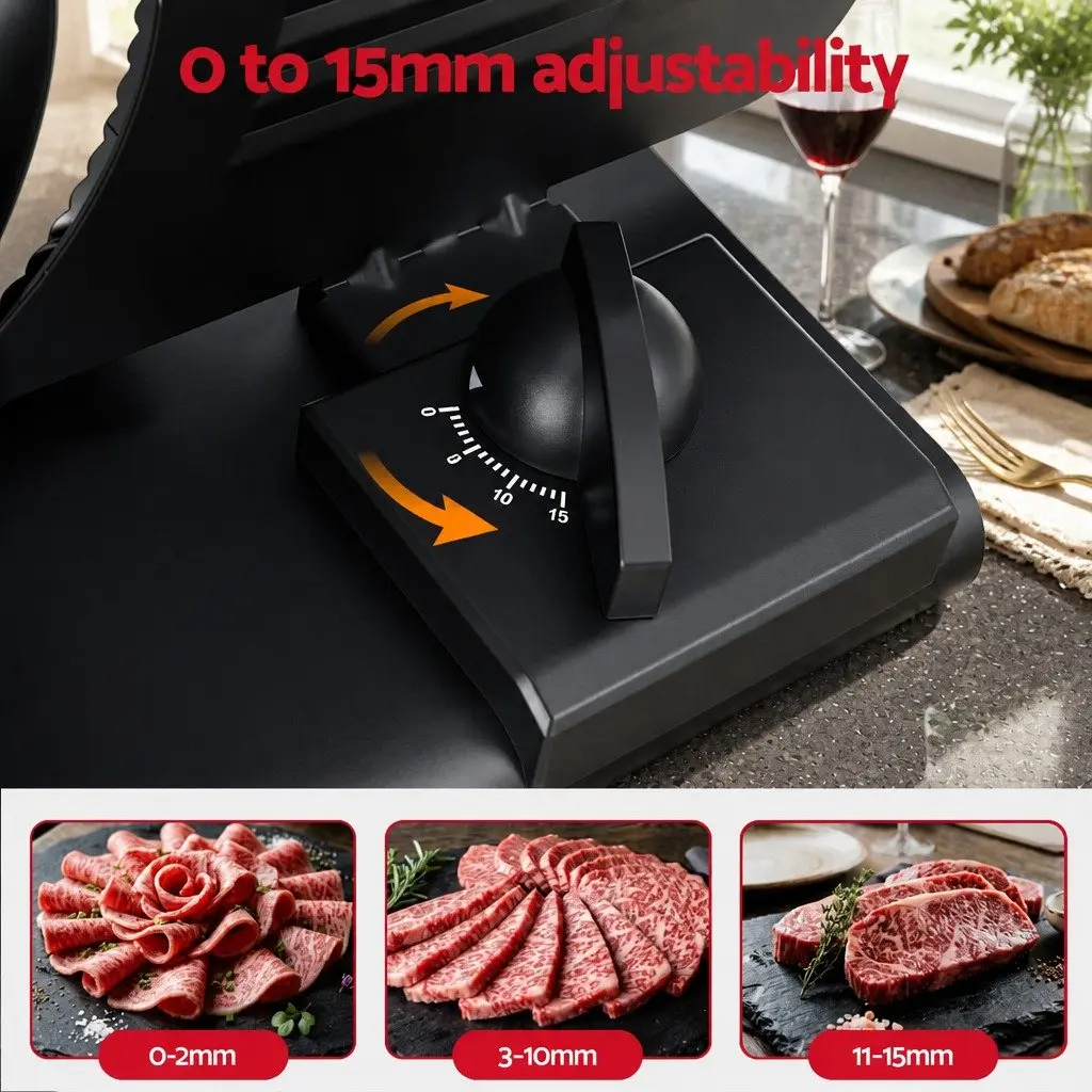 Meat Slicer Bread Vegetable Food Cutter 200W Power 0-15mm Adjustable Stainless