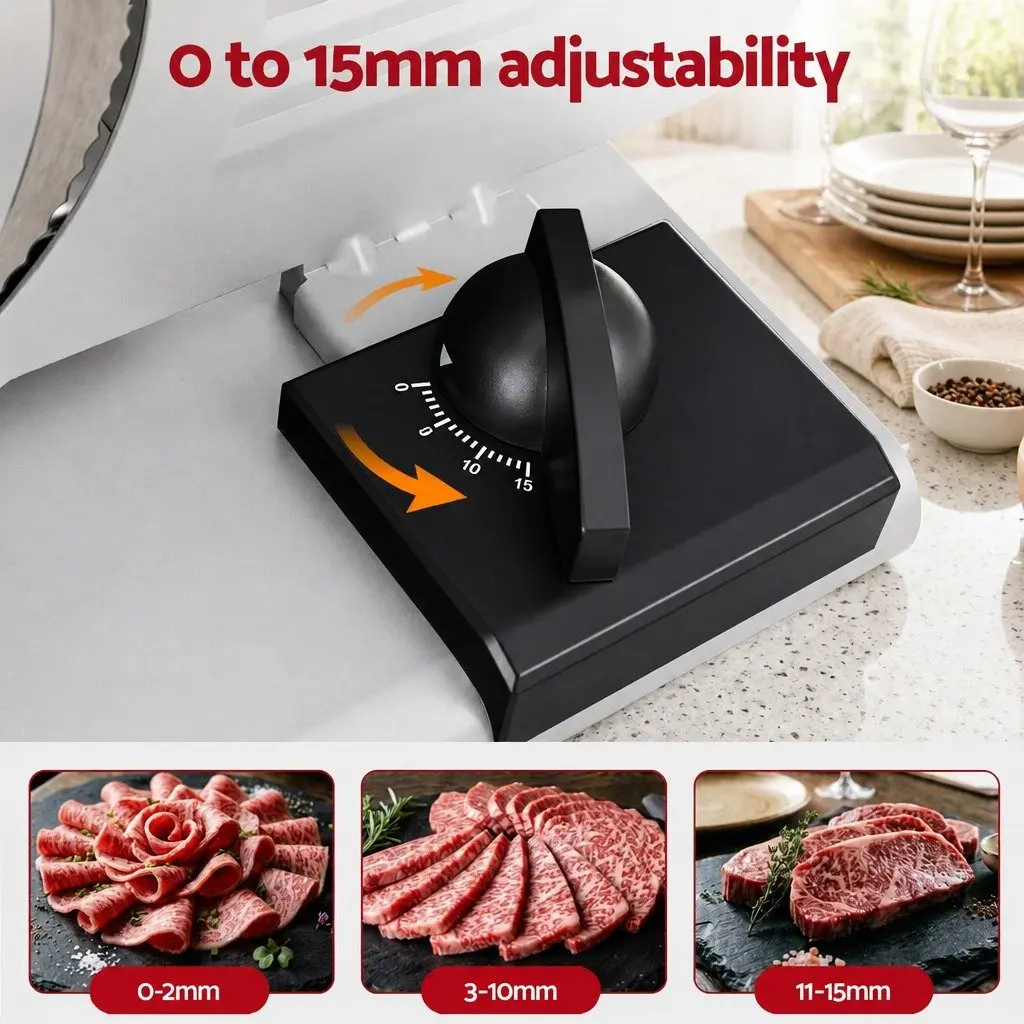 Meat Slicer Bread Vegetable Food Cutter 200W Power 0-15mm Adjustable Stainless