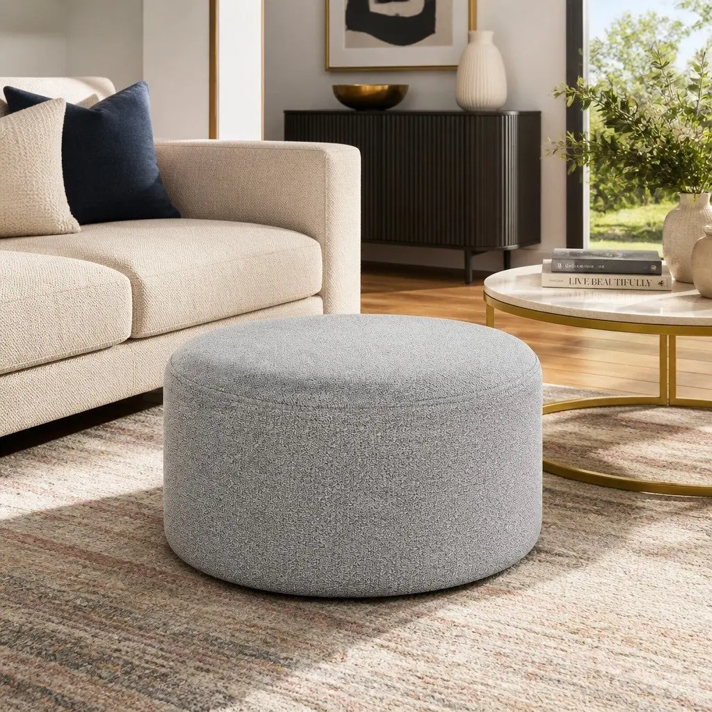 Ottoman Foot Stool Square Grey Black Linen Seat Living Room Bedroom Furniture