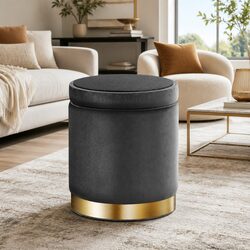 Concise Design of Charcoal Grey Round Ottoman