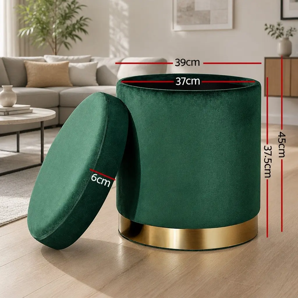 Ottoman Foot Stool Green Velvet Round Tufted Storage Seat 40cm W 40cm D 45cm H