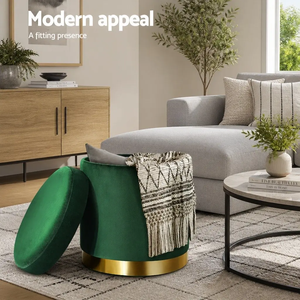 Ottoman Foot Stool Green Velvet Round Tufted Storage Seat 40cm W 40cm D 45cm H