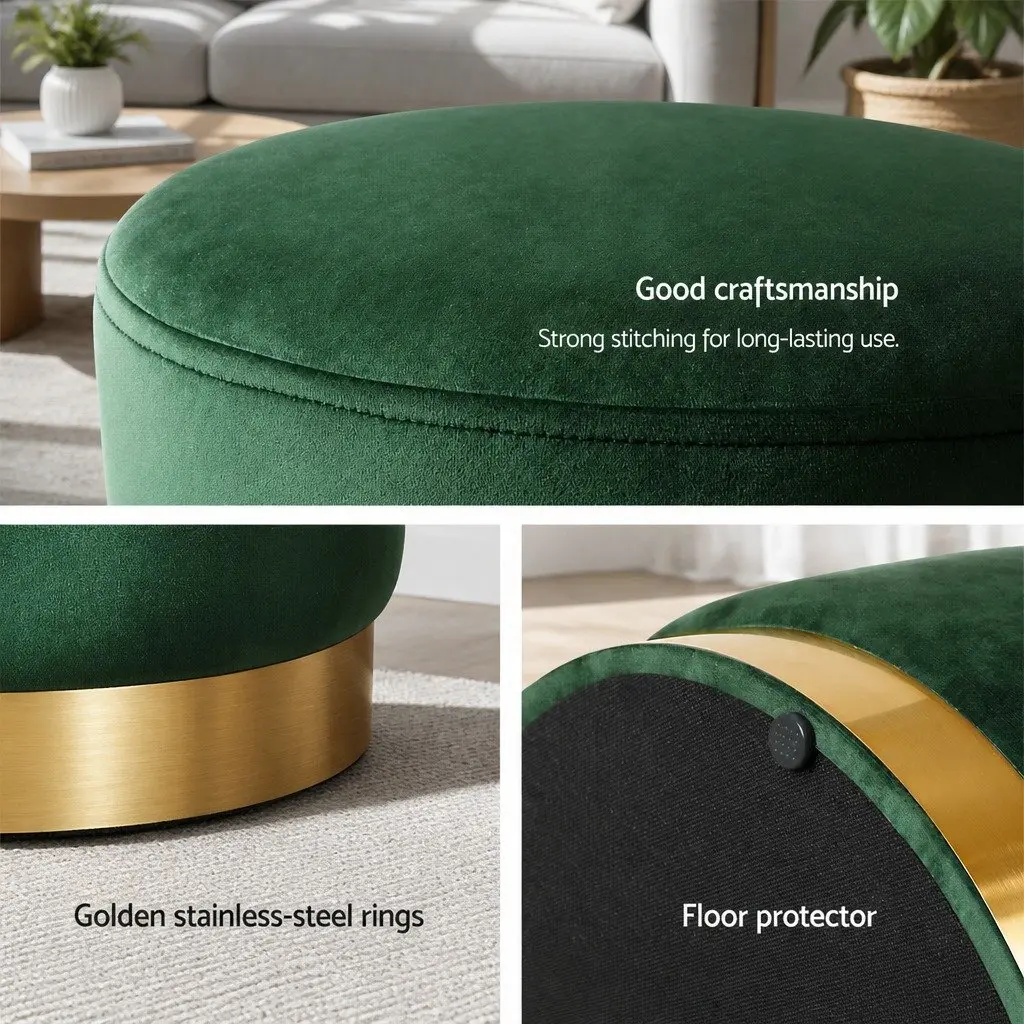 Ottoman Foot Stool Green Velvet Round Tufted Storage Seat 40cm W 40cm D 45cm H