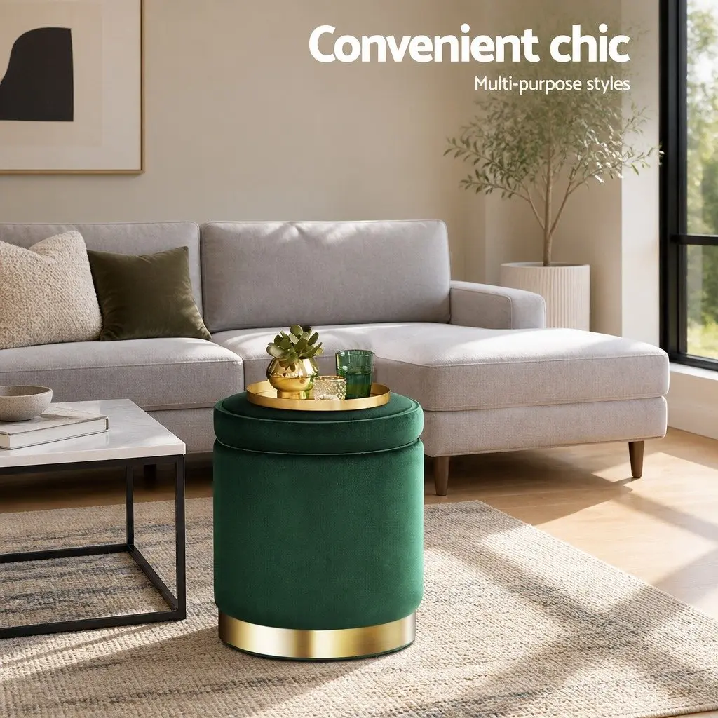 Ottoman Foot Stool Green Velvet Round Tufted Storage Seat 40cm W 40cm D 45cm H