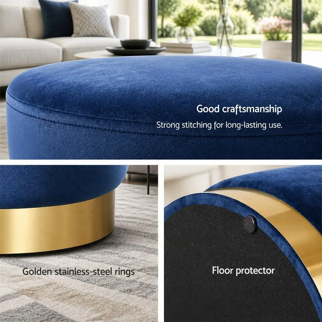 Ottoman Navy Velvet Storage Foot Stool Round Tufted Seat High Resilience
