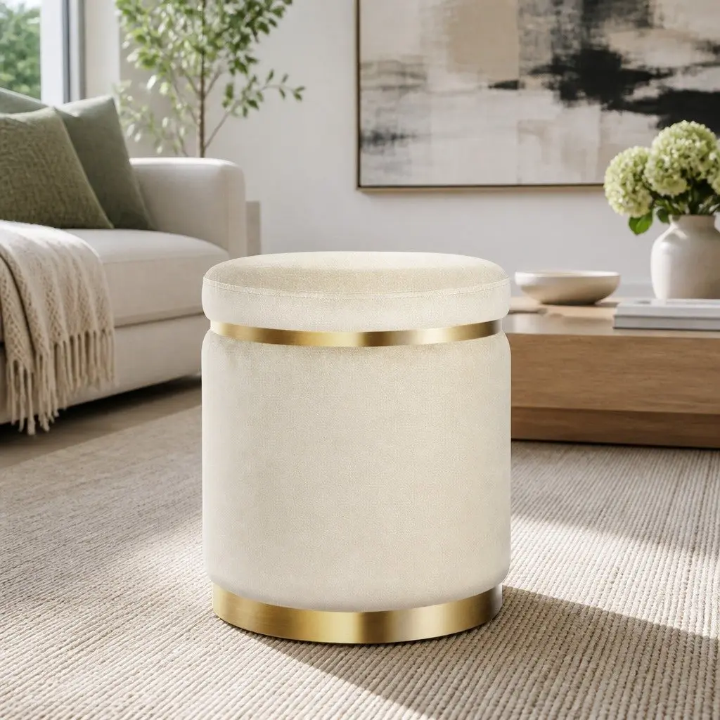 Cream Velvet Ottoman Footstool