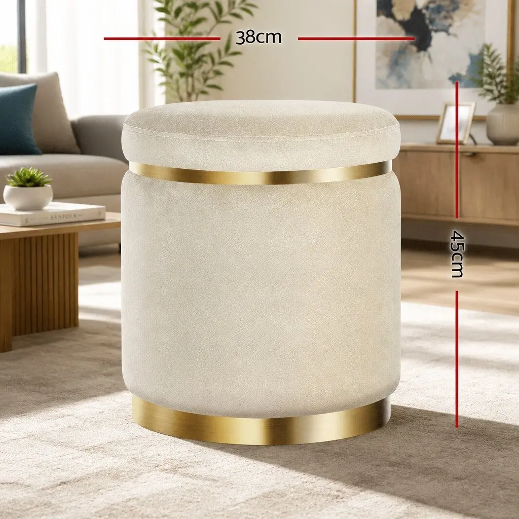 Ottoman Footstool Cream Round Velvet Upholstered Tufted Seating