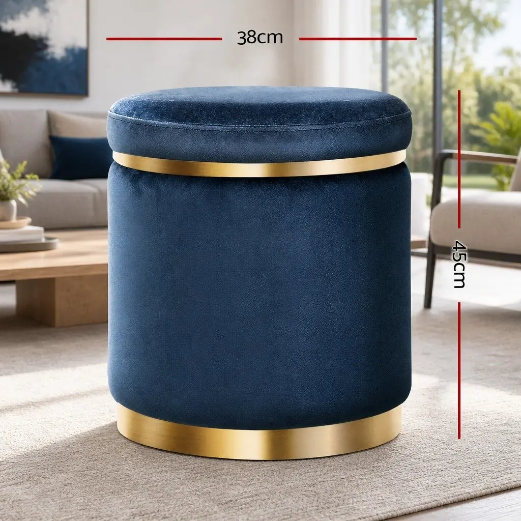 Ottoman Foot Stool Navy Round Velvet Tufted Seating for Living Room Bedroom