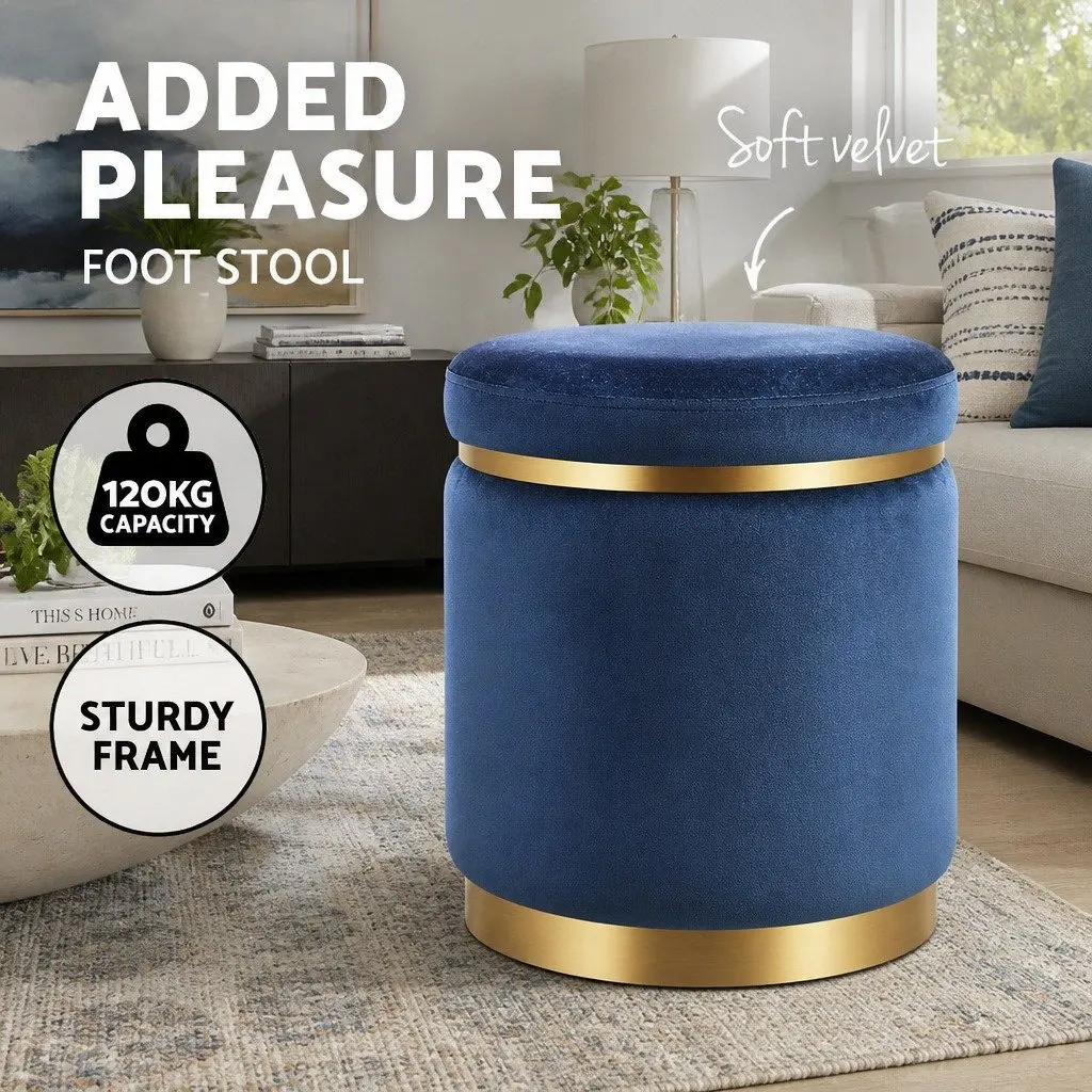 Ottoman Foot Stool Navy Round Velvet Tufted Seating for Living Room Bedroom