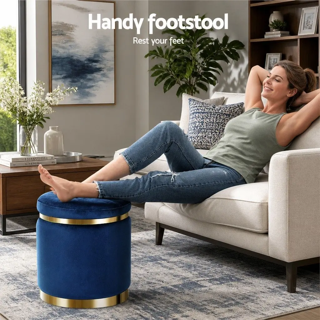 Ottoman Foot Stool Navy Round Velvet Tufted Seating for Living Room Bedroom