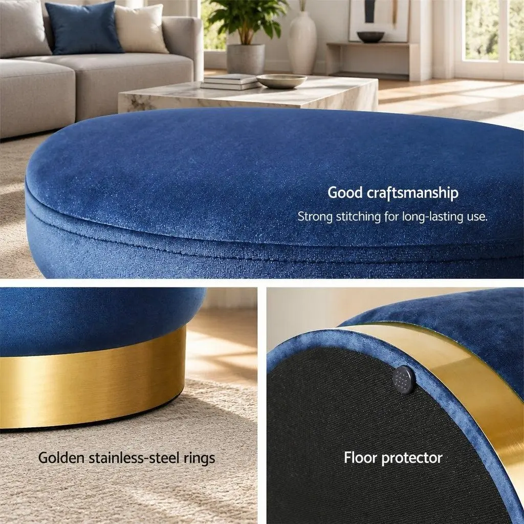 Ottoman Foot Stool Navy Round Velvet Tufted Seating for Living Room Bedroom
