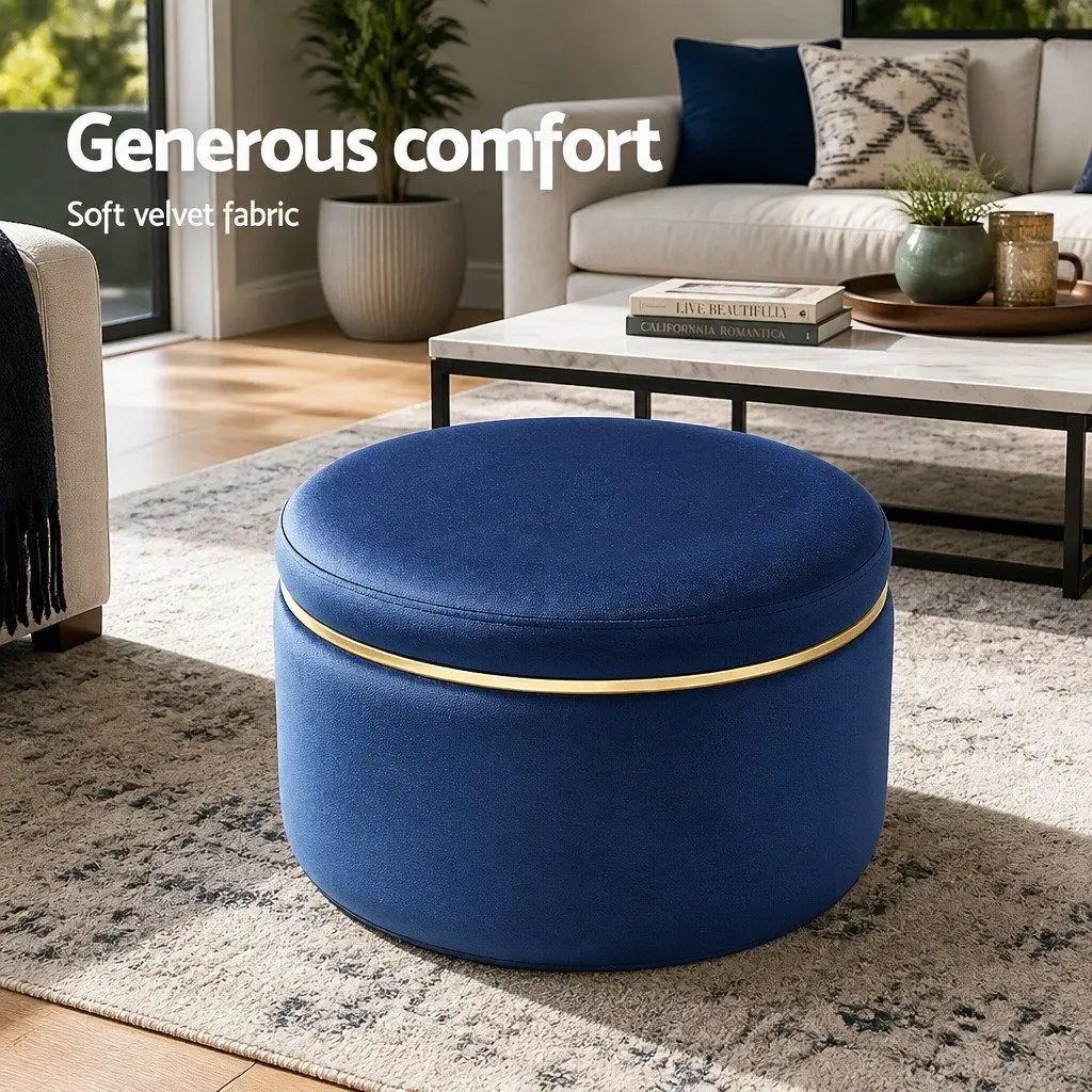 Ottoman Foot Stool Navy Round Velvet Tufted Seating for Living Room Bedroom