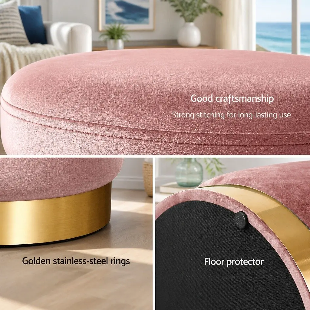 Ottoman Footstool Pink Velvet 38cm Tufted Seat with Gold Rings