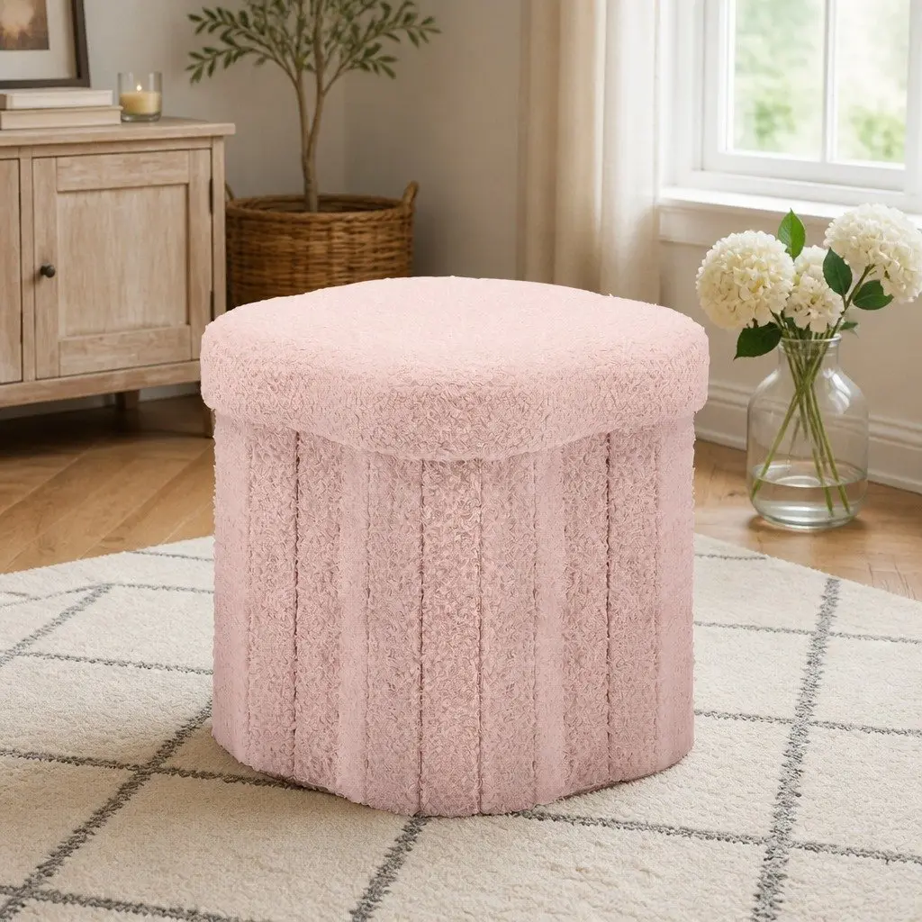 Pink Boucle Storage Ottoman