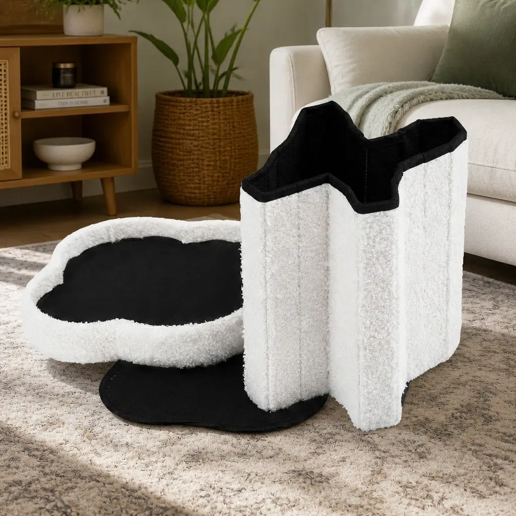 Storage Ottoman Foot Stool White Boucle Foldable Hidden Organiser