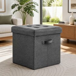 Storage Ottoman Footstool Foldable Grey Rest Seat Living Room Bedroom Furniture