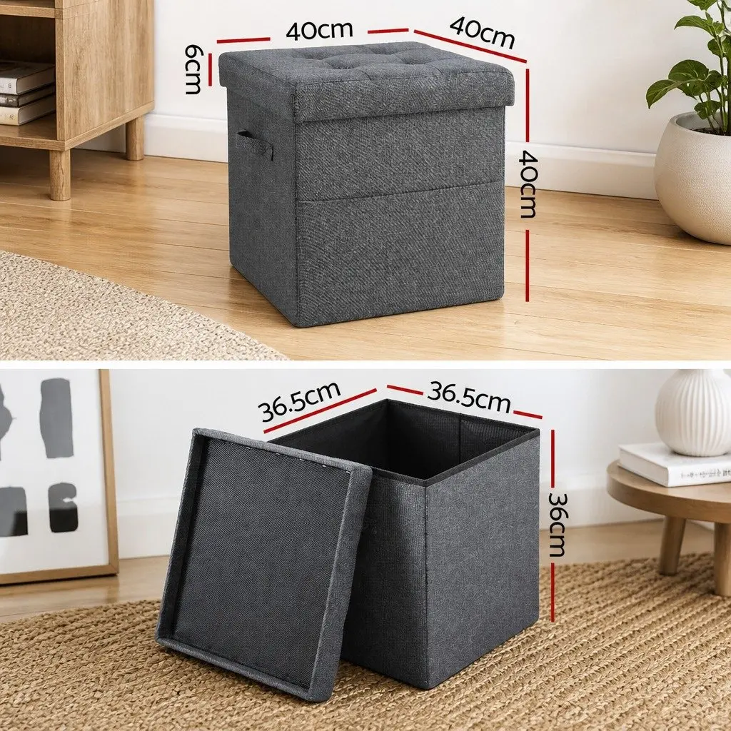 Storage Ottoman Footstool Foldable Grey Rest Seat Living Room Bedroom Furniture