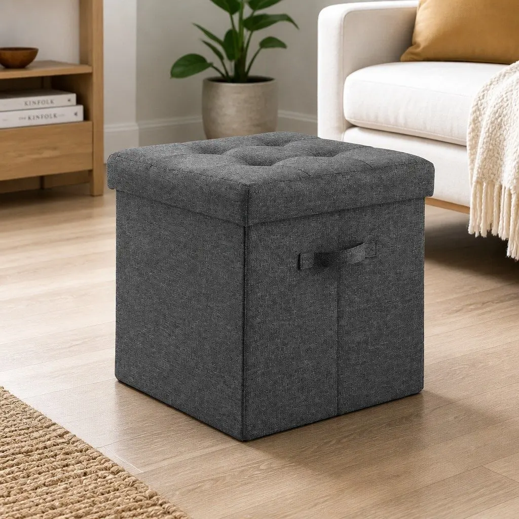 Storage Ottoman Footstool Foldable Grey Rest Seat Living Room Bedroom Furniture