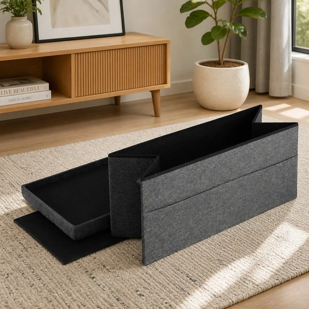 Storage Ottoman Grey Foldable Hidden Storage Seat
