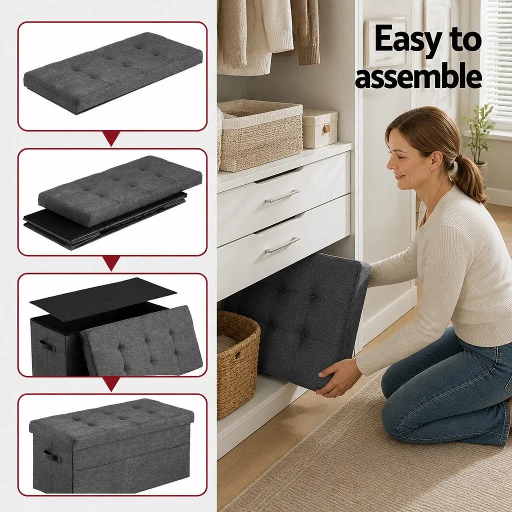 Storage Ottoman Grey Foldable Hidden Storage Seat