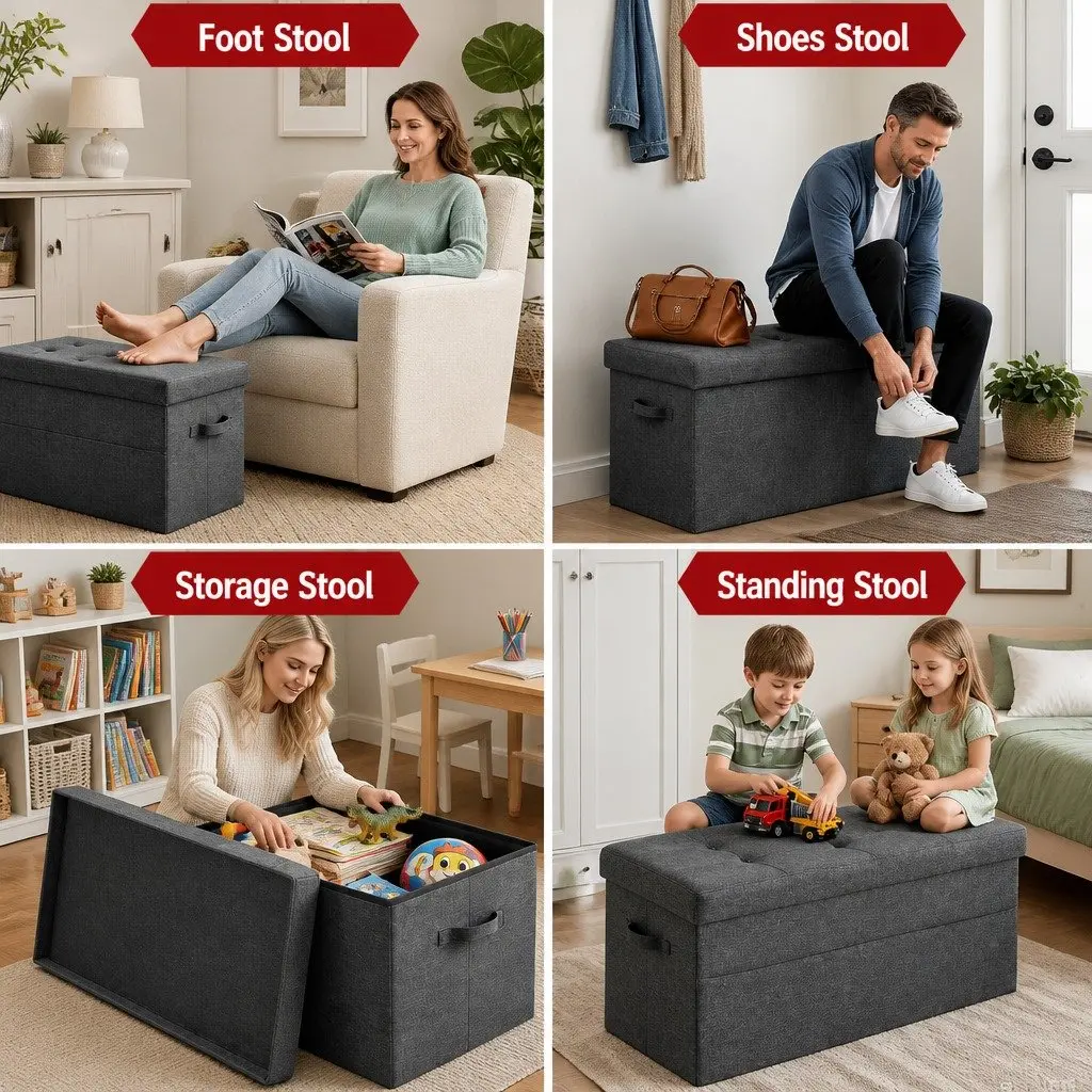 Storage Ottoman Grey Foldable Hidden Storage Seat