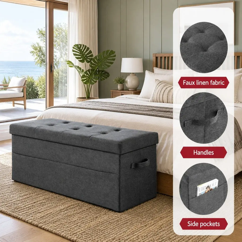 Storage Ottoman Grey Foldable Hidden Storage Seat