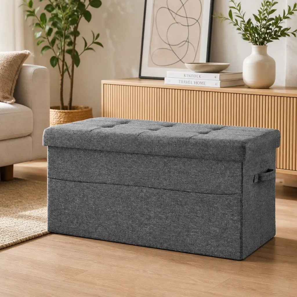 Storage Ottoman Grey Foldable Hidden Storage Seat