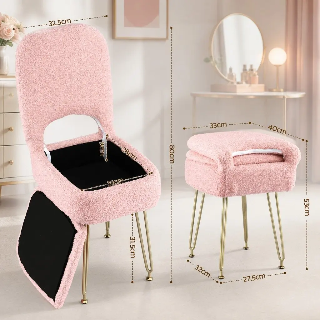 Storage Ottoman Pink Compact Folding Backrest Footstool