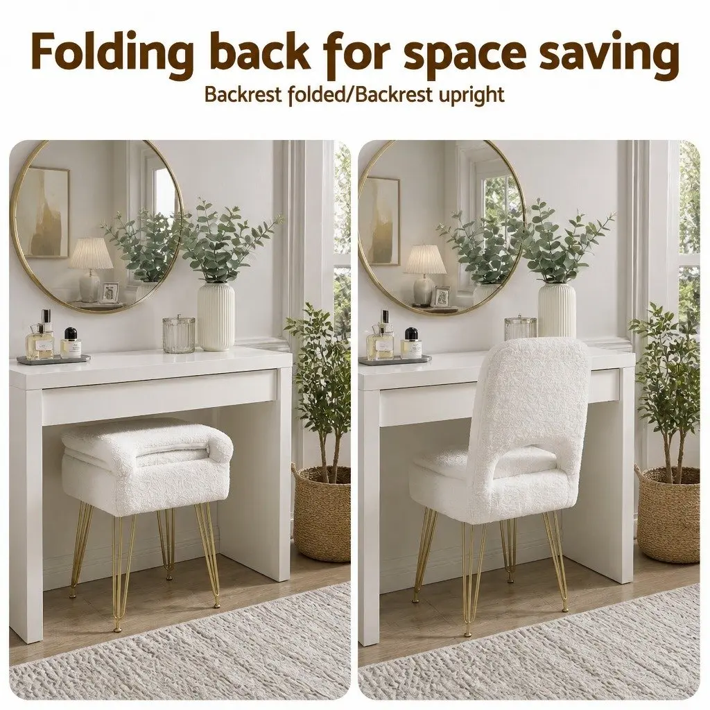 Storage Ottoman Folding Footstool with Backrest White Bedroom Living Room Seat