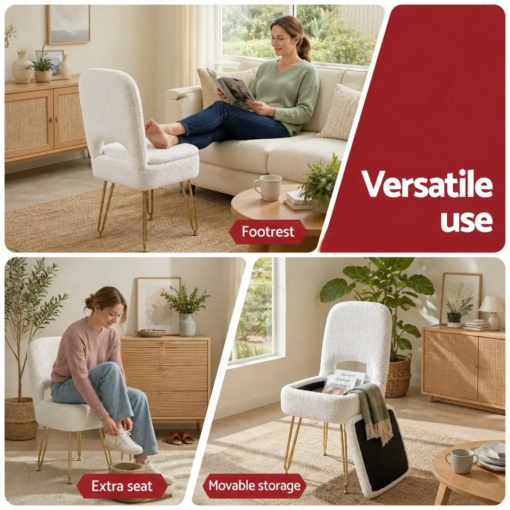 Storage Ottoman Folding Footstool with Backrest White Bedroom Living Room Seat