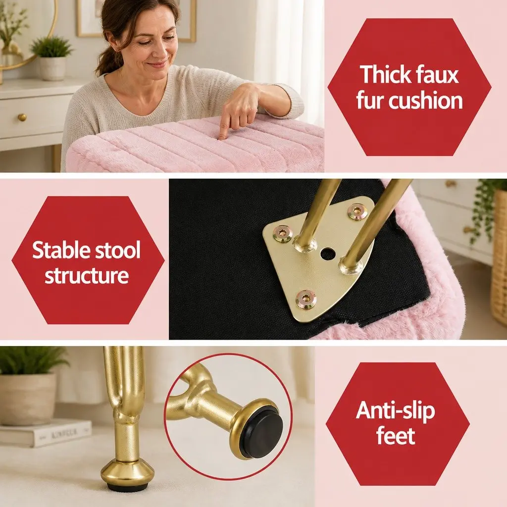 Storage Ottoman Footstool Pink Faux Fur Reversible Table Lid Hidden Storage