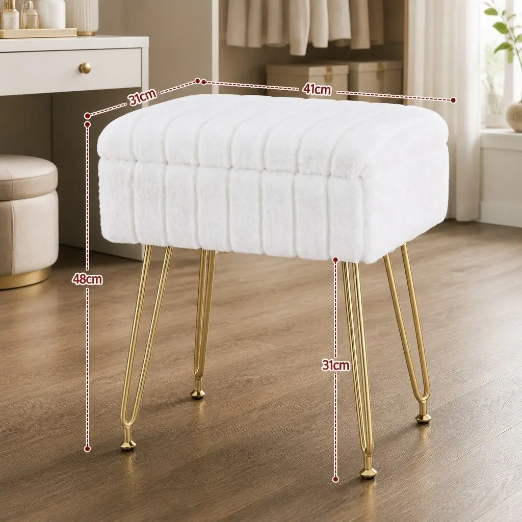 Storage Ottoman Footstool White Faux Fur Reversible Table Lid Bedroom Living