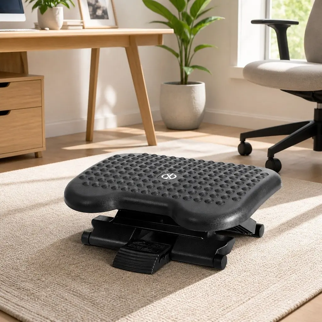 Foot Rest Stool Office Under Desk Angle Adjustable Footrest Acupressure Black