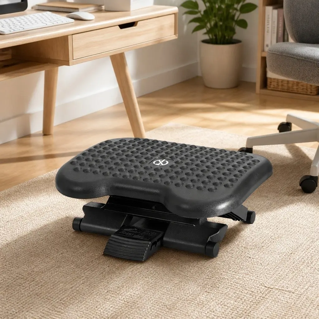 Foot Rest Stool Black Adjustable Angle Acupressure Under Desk