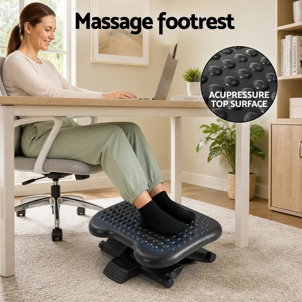 Foot Rest Stool Black Adjustable Angle Acupressure Under Desk