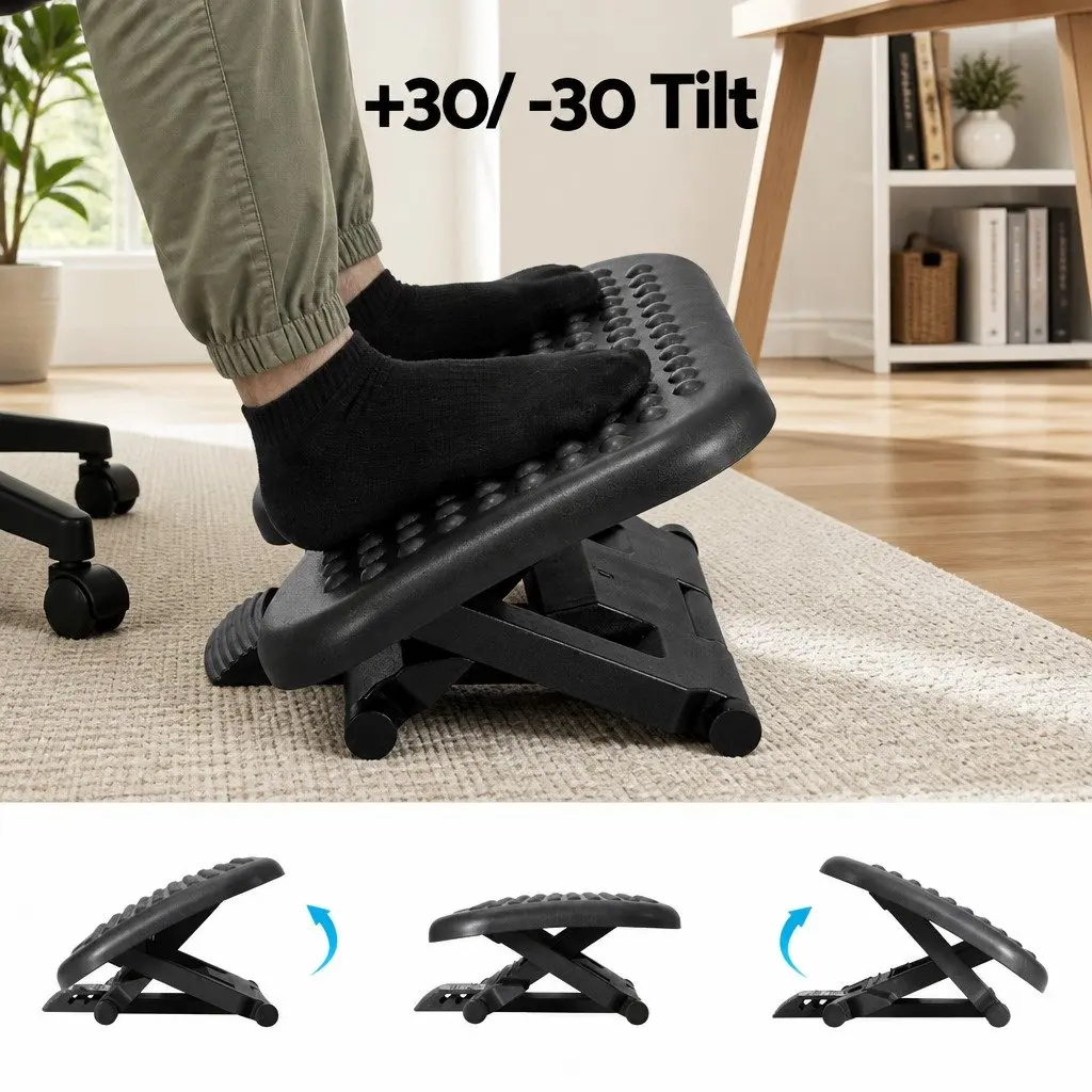 Foot Rest Stool Black Adjustable Angle Acupressure Under Desk
