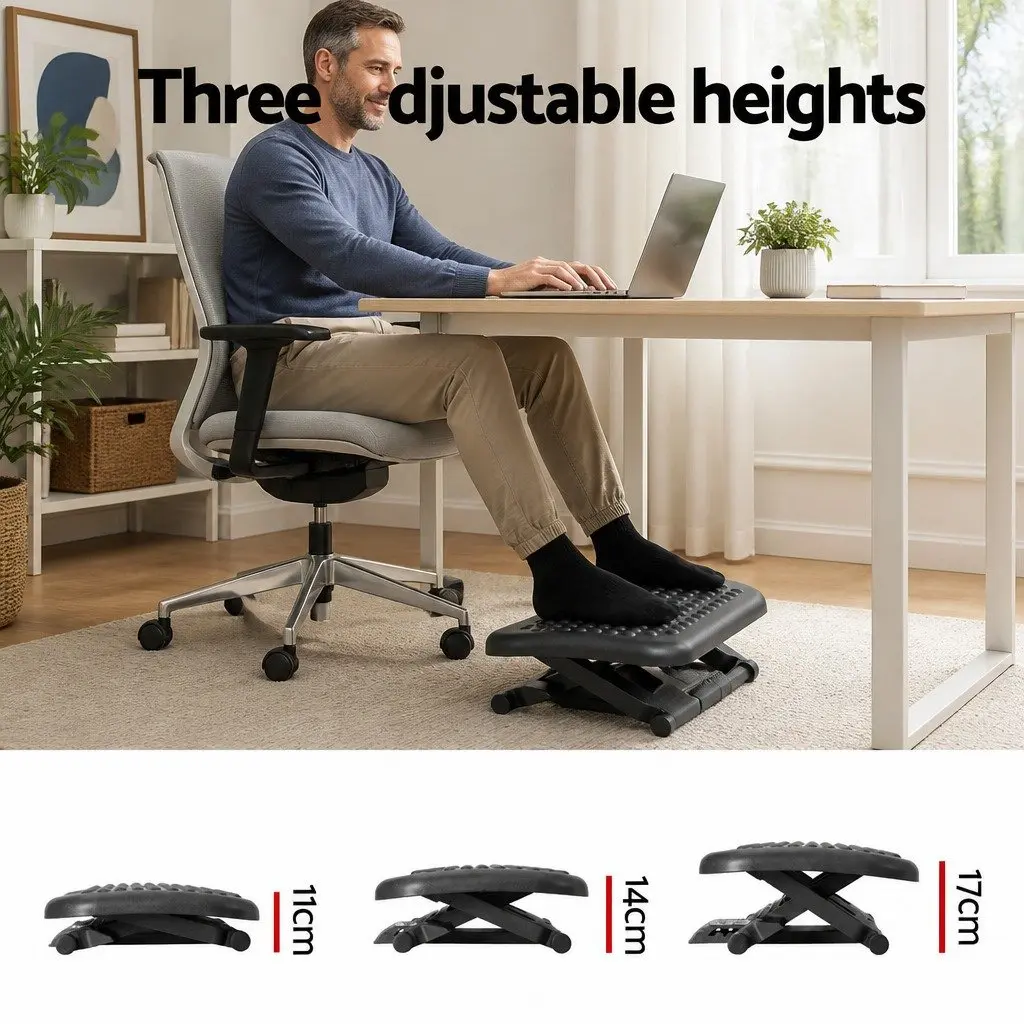 Foot Rest Stool Black Adjustable Angle Acupressure Under Desk