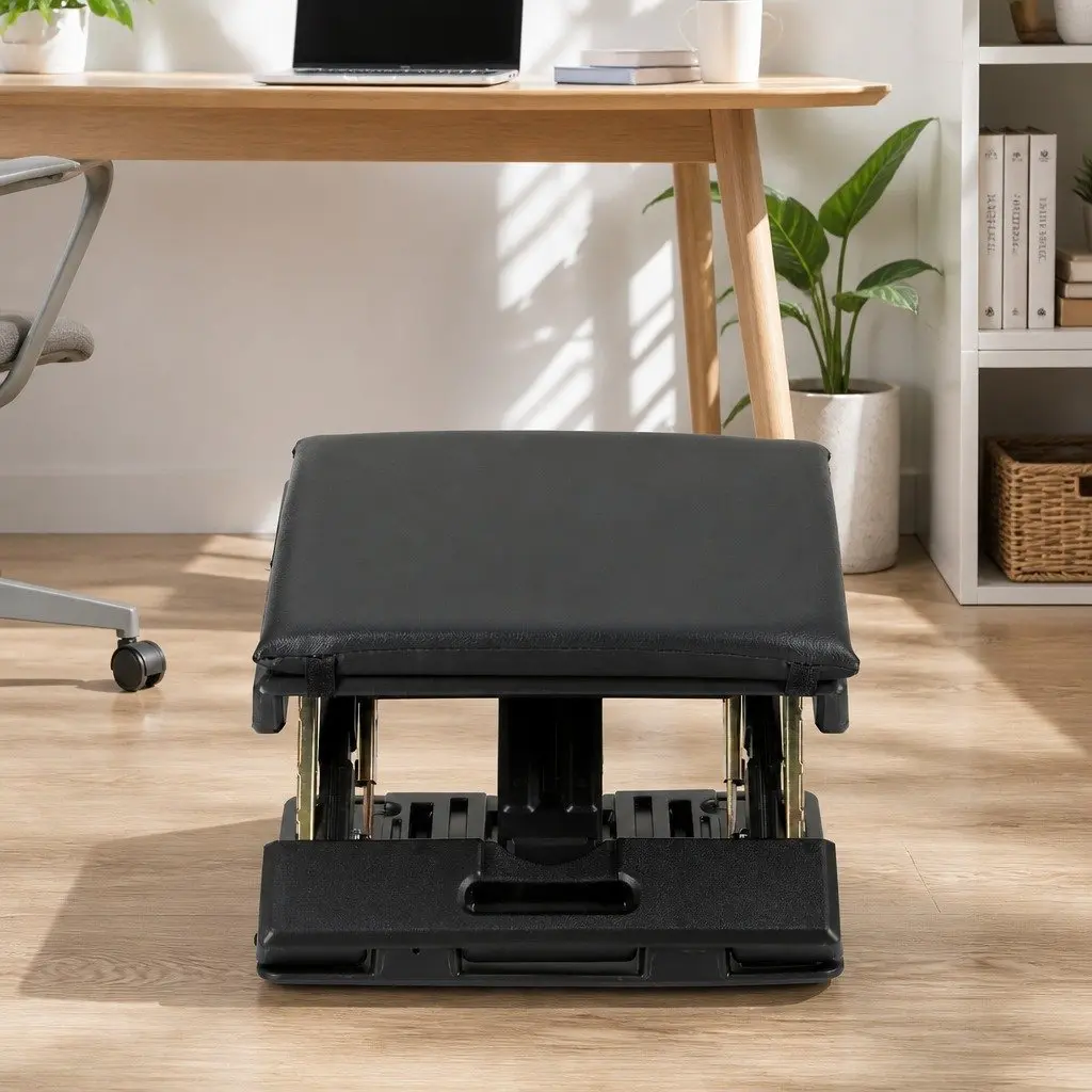 Foot Rest Stool Black Adjustable Height Acupressure Surface Under Desk