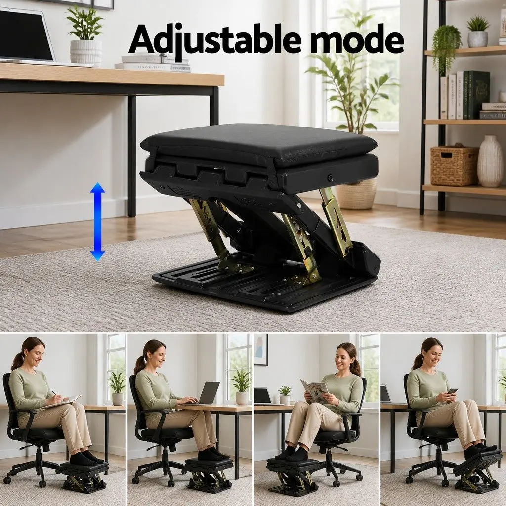 Foot Rest Stool Black Adjustable Height Acupressure Surface Under Desk