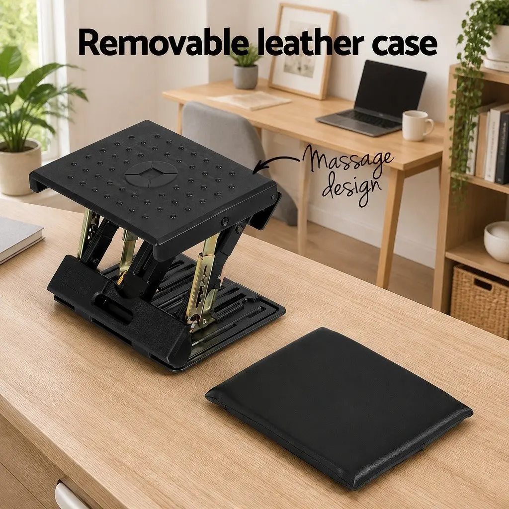 Foot Rest Stool Black Adjustable Height Acupressure Surface Under Desk
