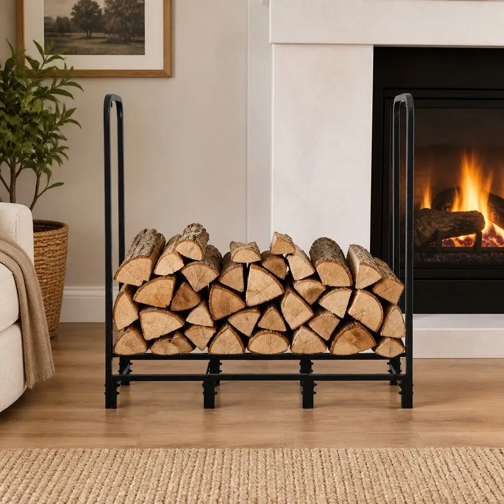 Firewood Rack Black 120cm Heavy-Duty Log Holder with Tools Included