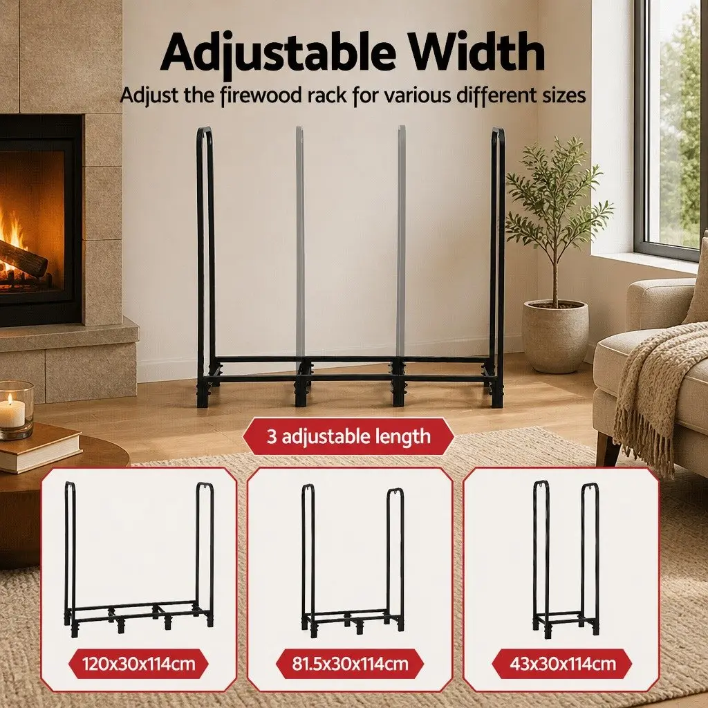 Firewood Rack Black 120cm Heavy-Duty Log Holder with Tools Included