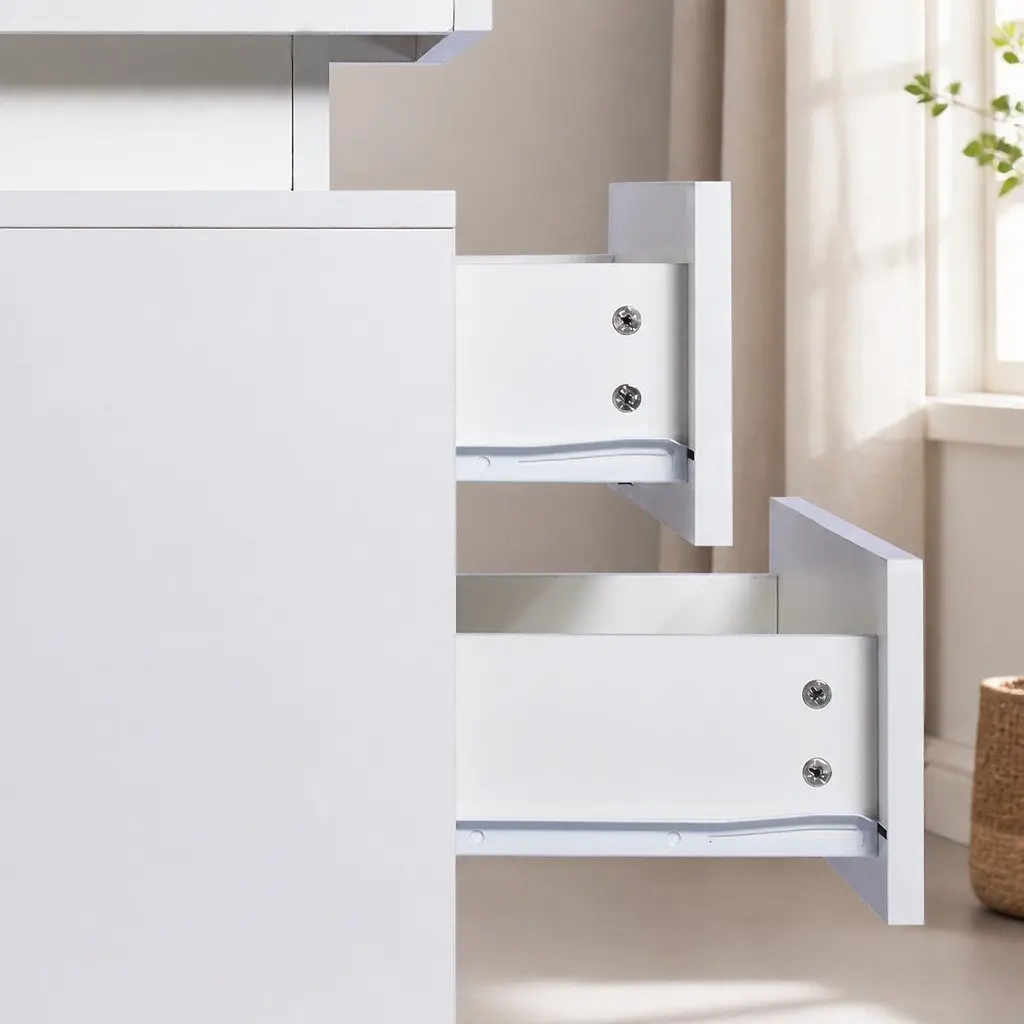 Bedside Table White RGB LED Lighting Storage Drawers Lift-Top Compartment