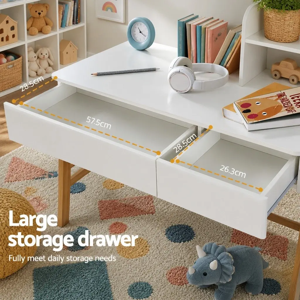 Kids Study Desk and Chair Set White and Natural Wood Storage Table Activity Furniture for Children