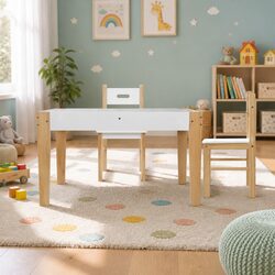 Kids Table and Chairs Set with Reversible Chalkboard Desktop Storage