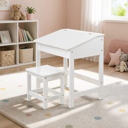 Kids Lift-Top Desk and Stool Set White Children Study Activity Table Chair