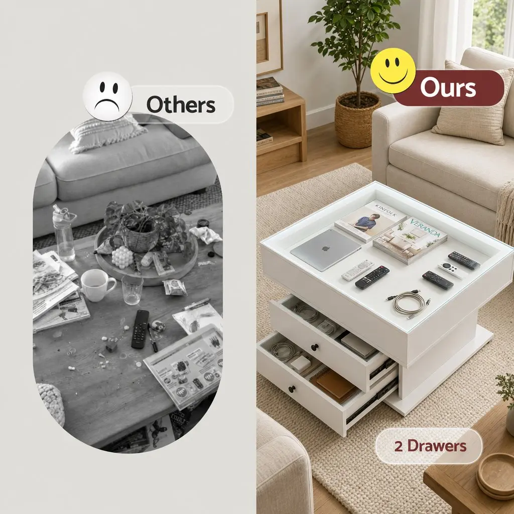 Lift Top Coffee Table Square Centre Table Rotating Top Hidden Storage White