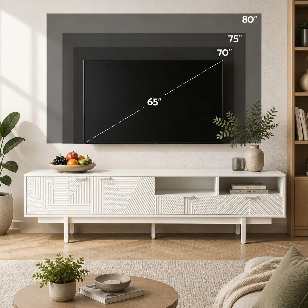 TV Unit White 200cm Modern Storage Cabinet with Two Cabinets Two Drawers Two Open Shelves for Living Room